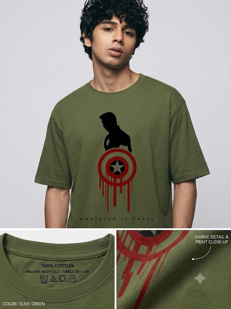 Captain America Printed Round Neck Oversize Pre-customized Tshirt for Men