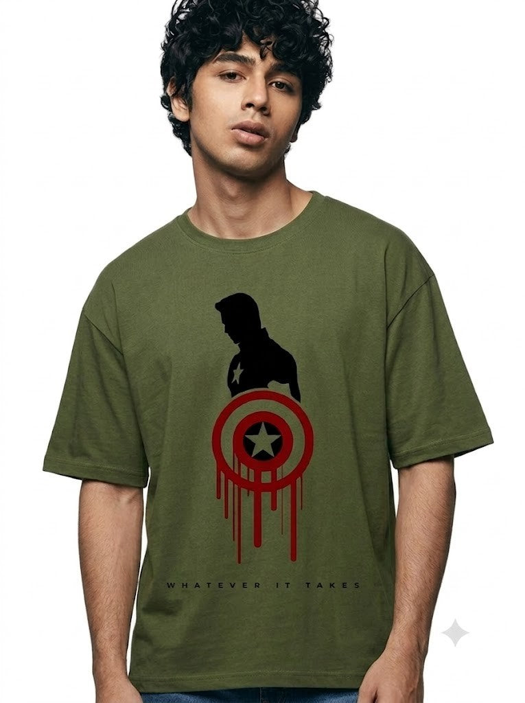 Captain America Printed Round Neck Oversize Pre-customized Tshirt for Men