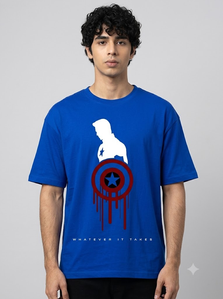 Captain America Printed Round Neck Oversize Pre-customized Tshirt for Men