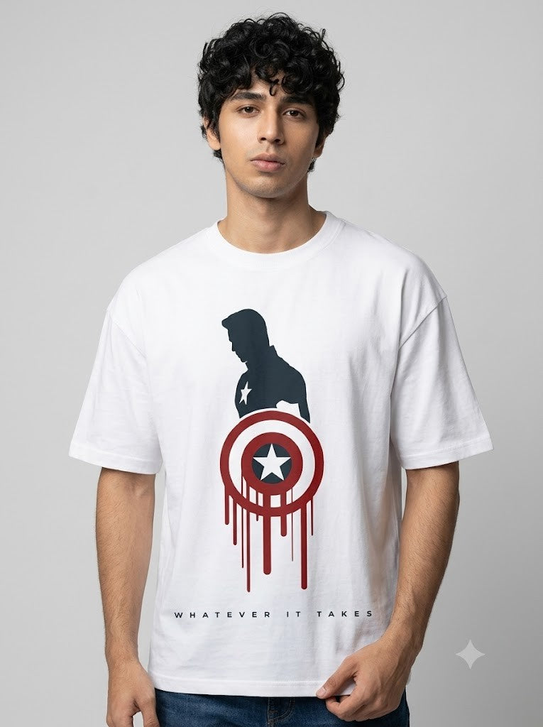 Captain America Printed Round Neck Oversize Pre-customized Tshirt for Men