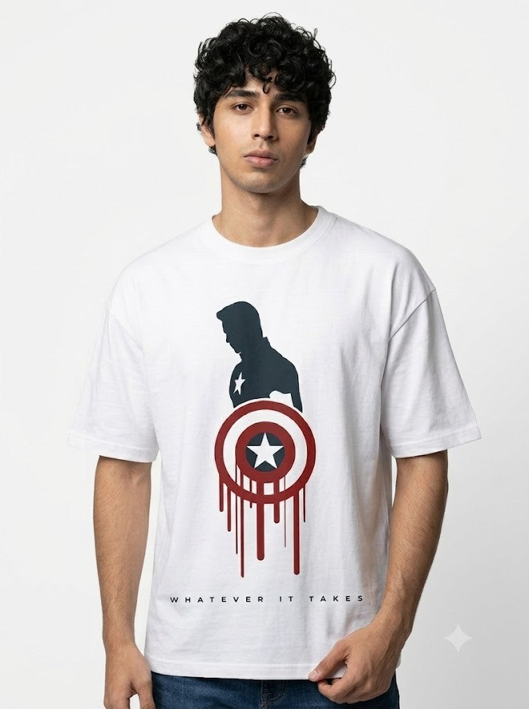 Captain America Printed Round Neck Oversize Pre-customized Tshirt for Men