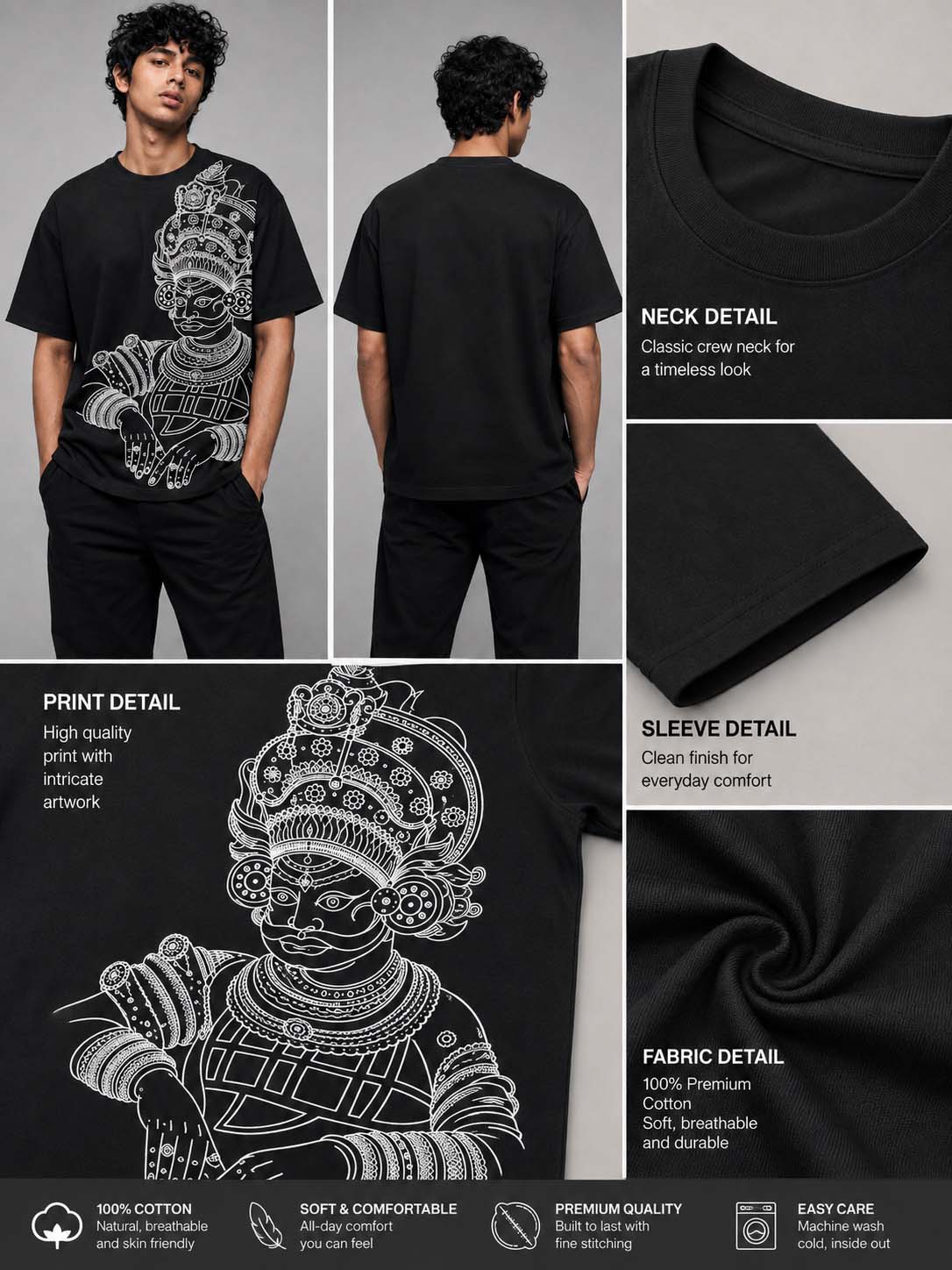 Kathak Printed Round Neck Oversize Pre-customized Tshirt for Men