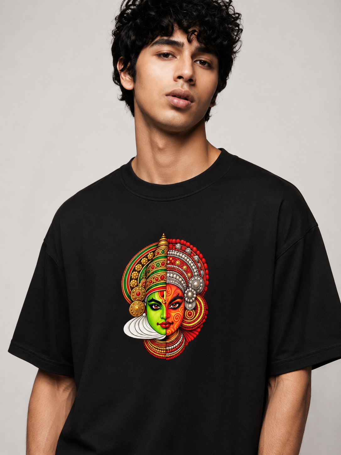 Kadhakali Printed Round Neck Oversize Pre-customized Tshirt for Men