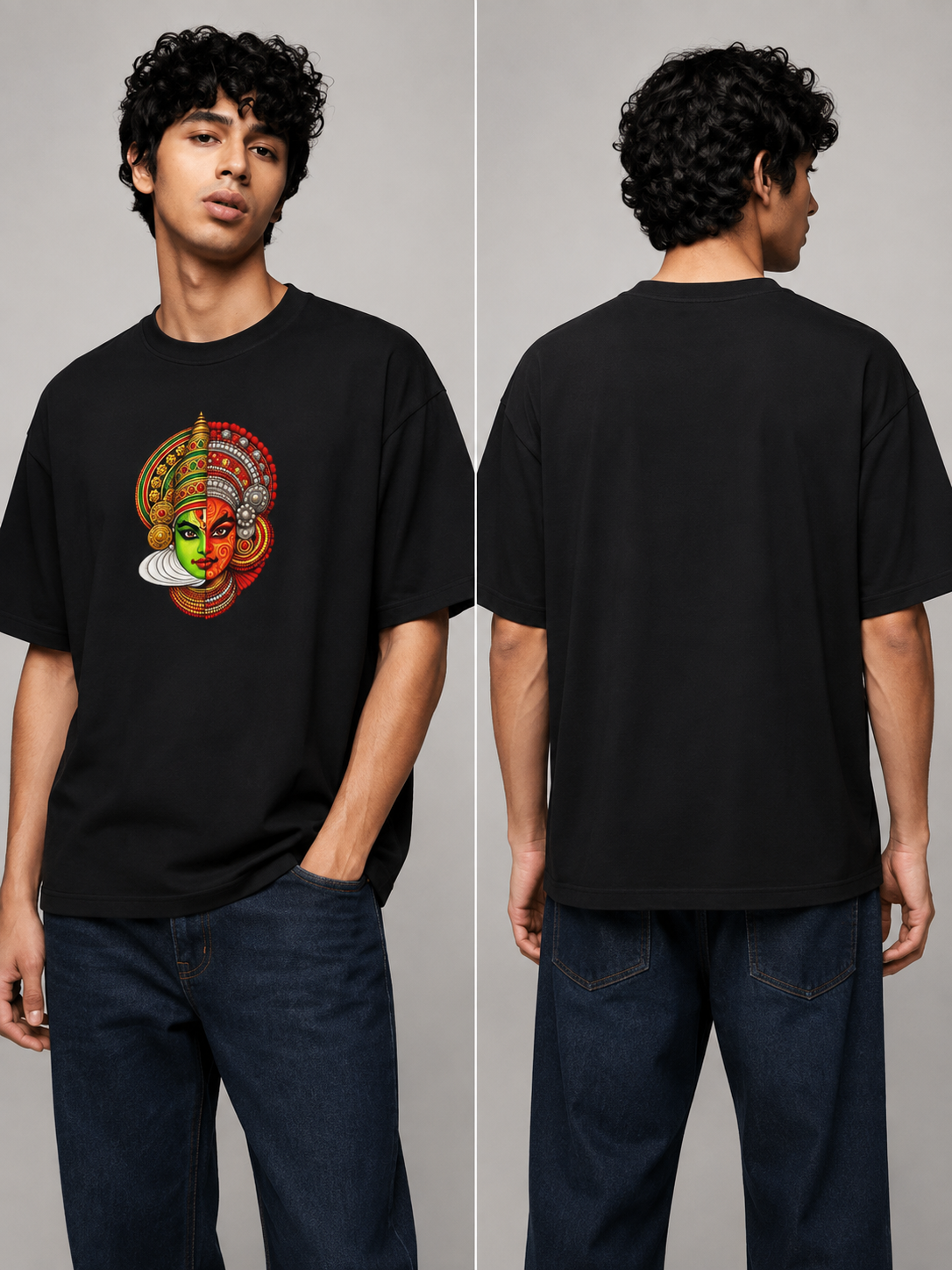 Kadhakali Printed Round Neck Oversize Pre-customized Tshirt for Men