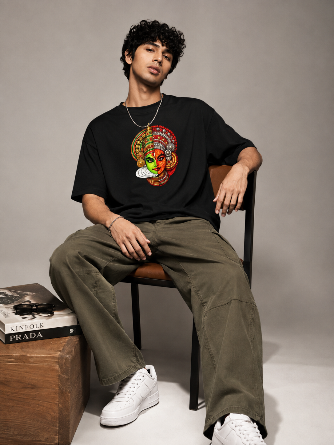 Kadhakali Printed Round Neck Oversize Pre-customized Tshirt for Men