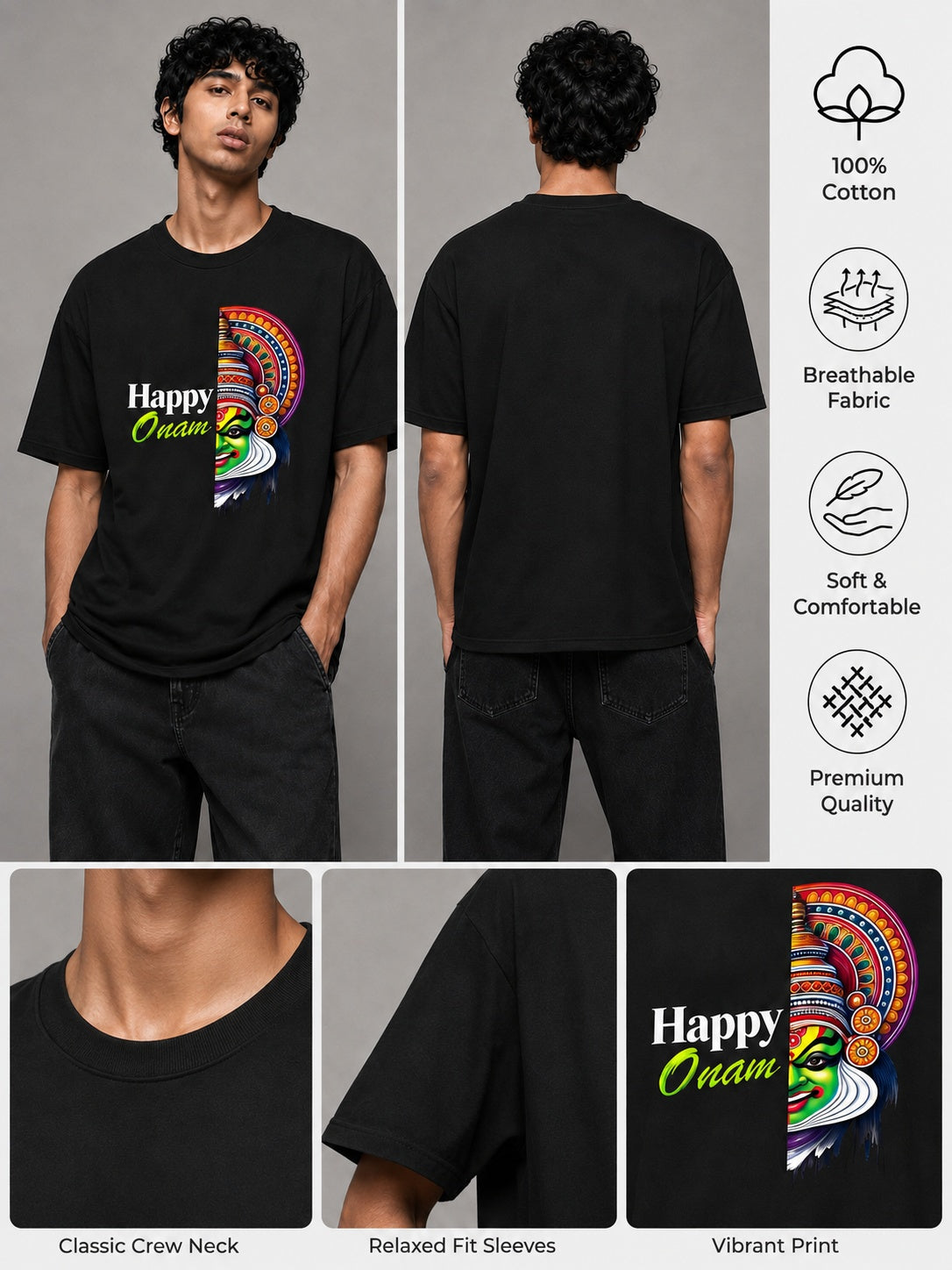 OnamKadhakali Printed Round Neck Oversize Pre-customized Tshirt for Men
