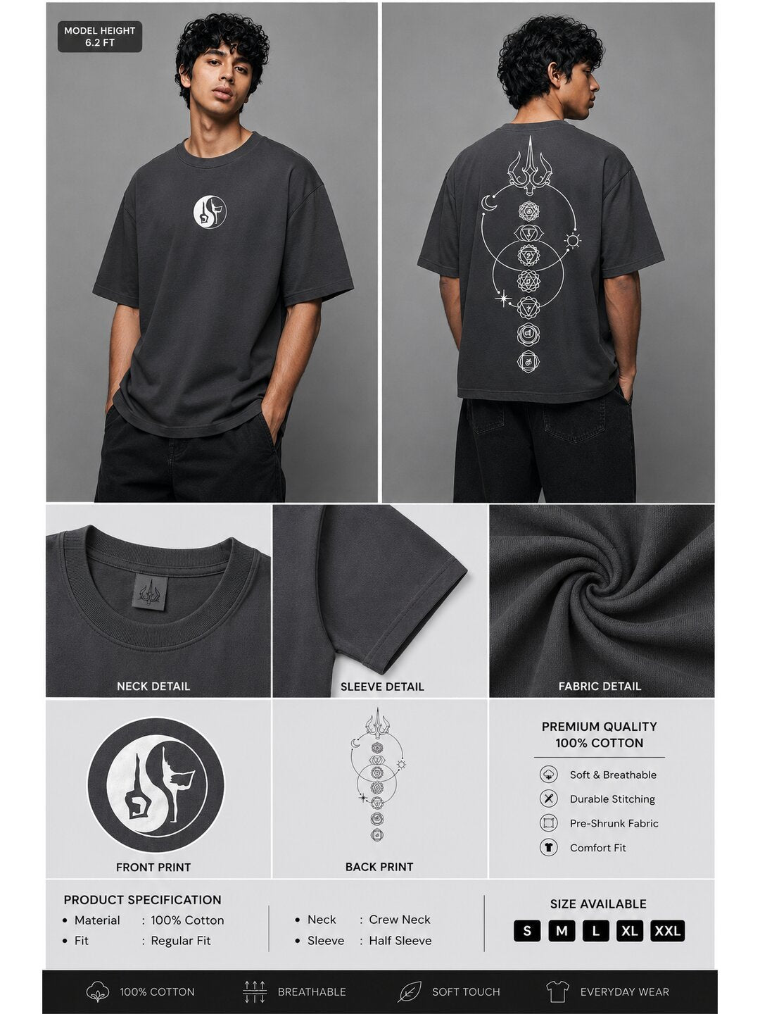 Lunar Drift Printed Round Neck Oversize Pre-customized Tshirt for Men