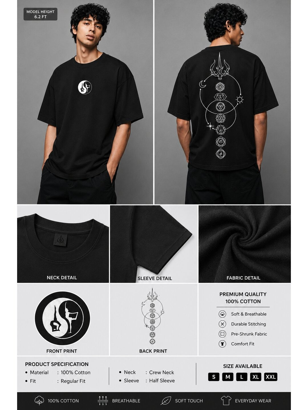 Lunar Drift Printed Round Neck Oversize Pre-customized Tshirt for Men