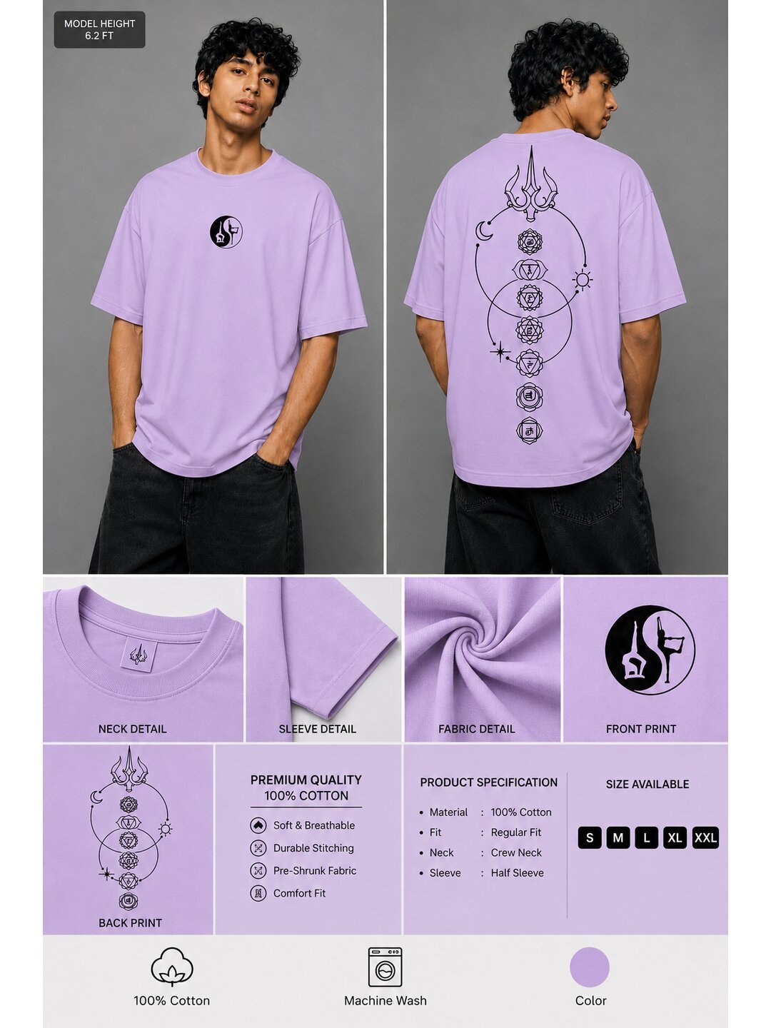 Lunar Drift Printed Round Neck Oversize Pre-customized Tshirt for Men