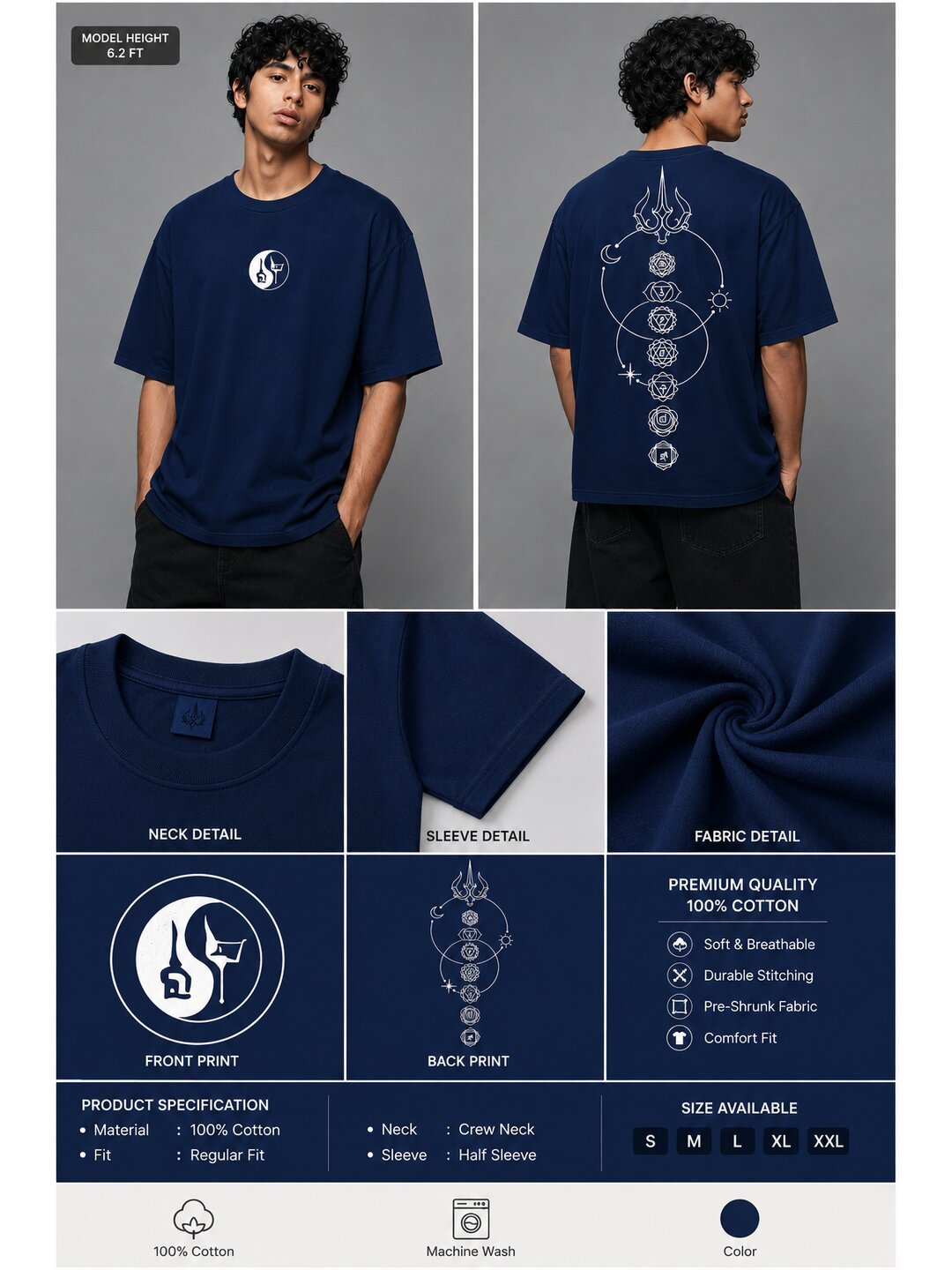 Lunar Drift Printed Round Neck Oversize Pre-customized Tshirt for Men