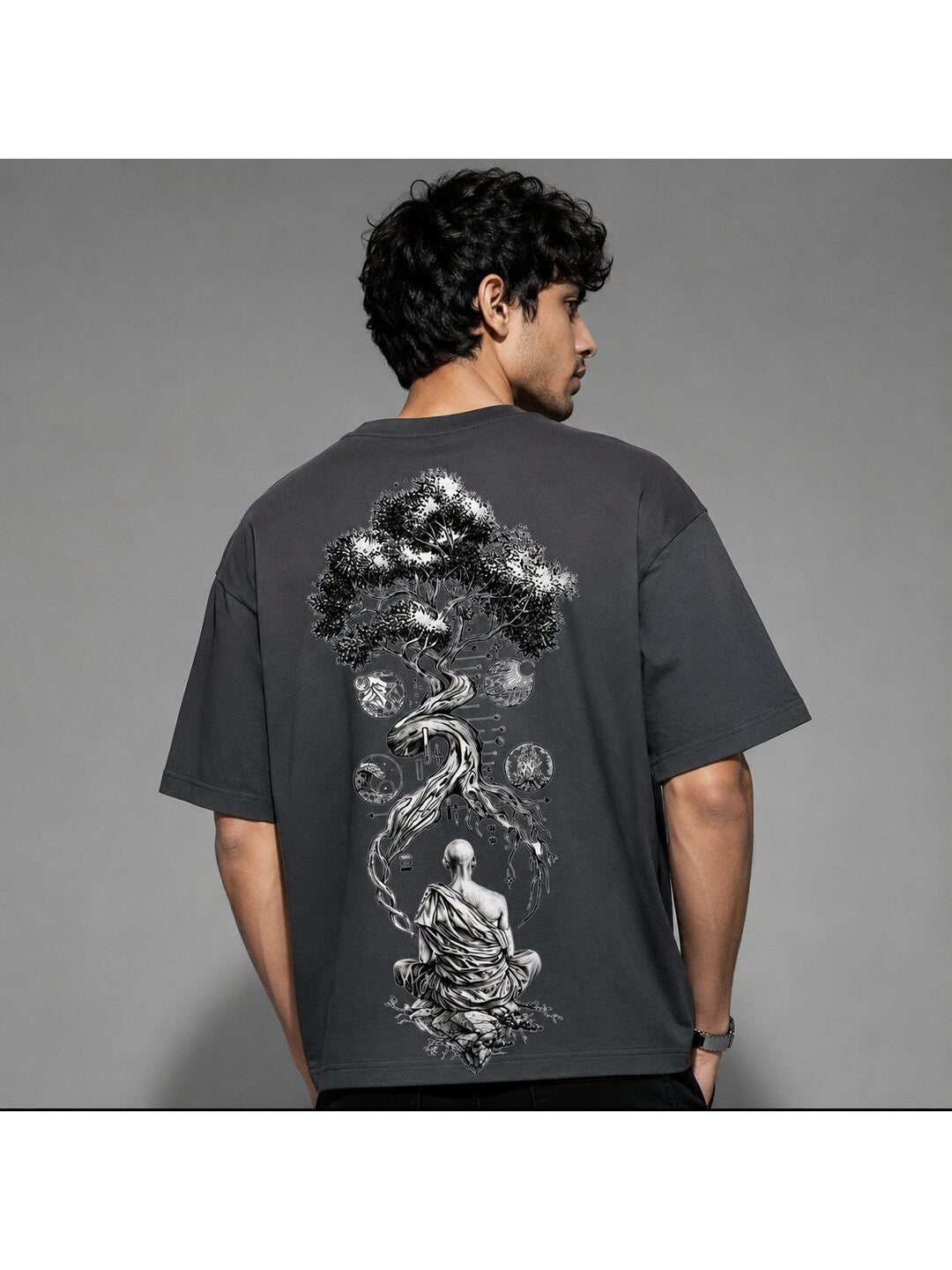 Galaxy Bloom Printed Round Neck Oversize Pre-customized Tshirt for Men