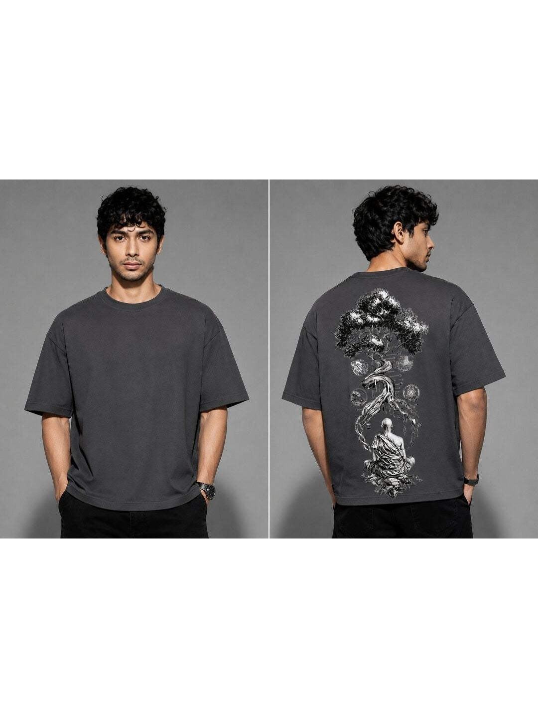Galaxy Bloom Printed Round Neck Oversize Pre-customized Tshirt for Men