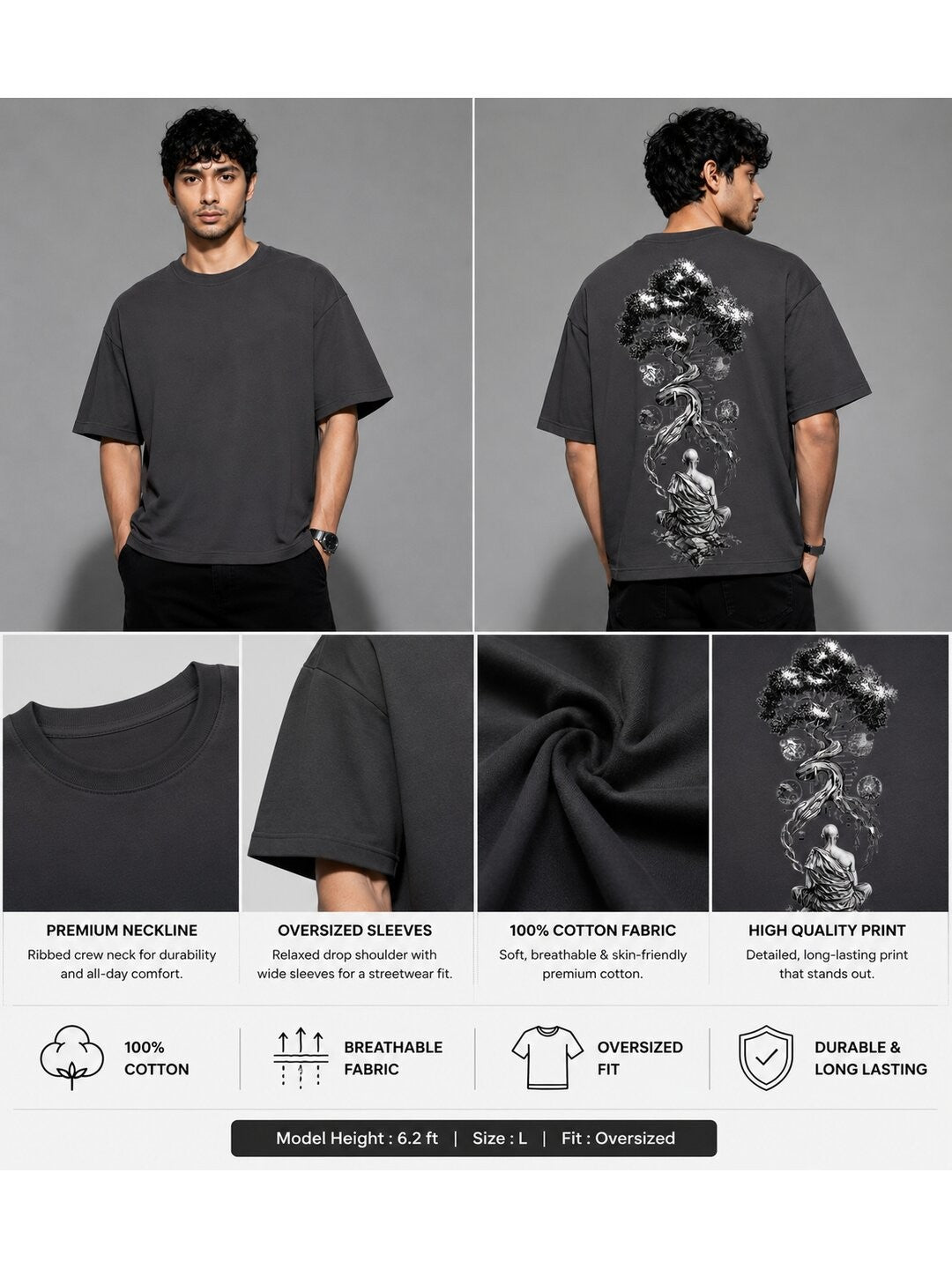Galaxy Bloom Printed Round Neck Oversize Pre-customized Tshirt for Men