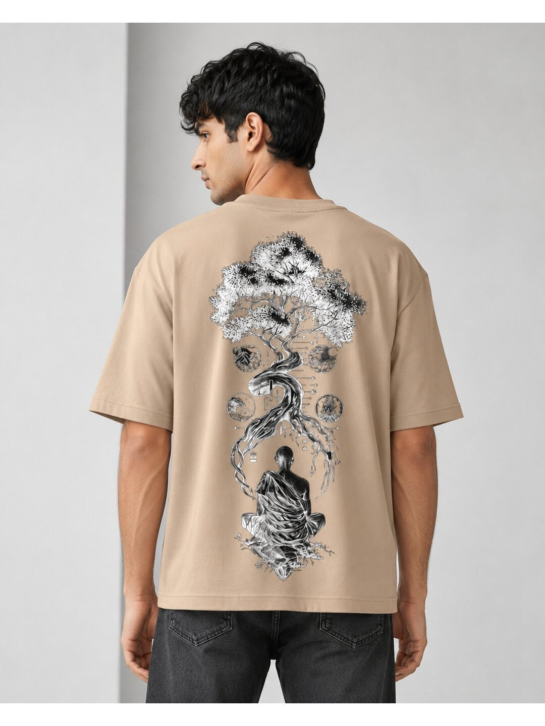 Galaxy Bloom Printed Round Neck Oversize Pre-customized Tshirt for Men
