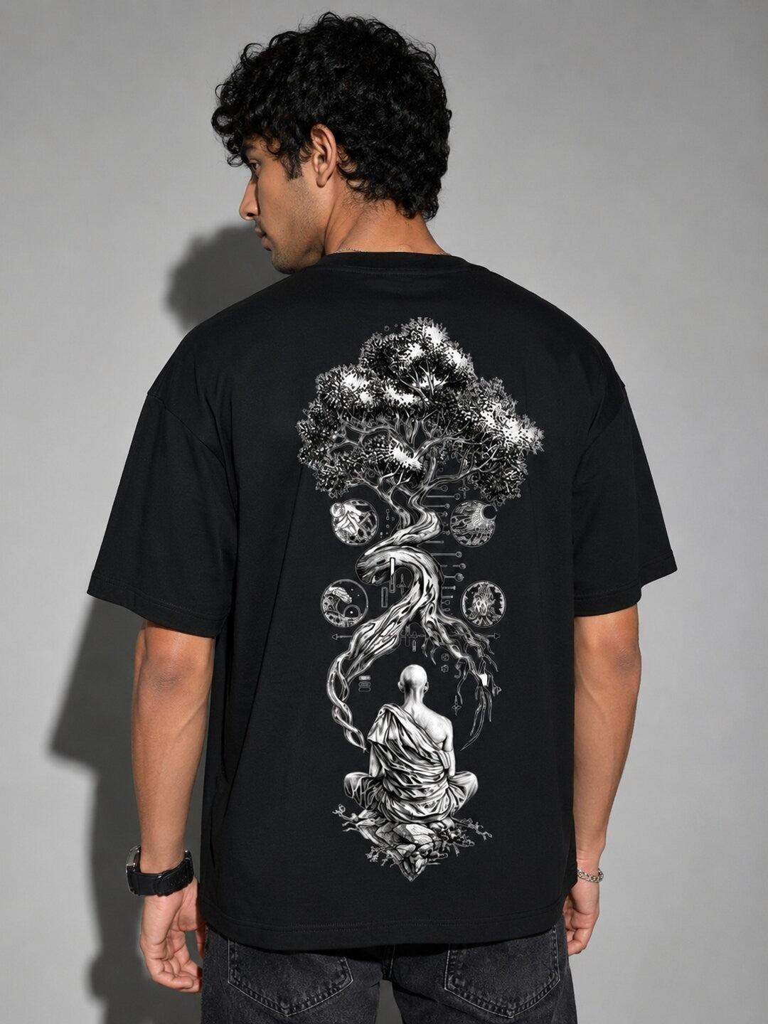 Galaxy Bloom Printed Round Neck Oversize Pre-customized Tshirt for Men