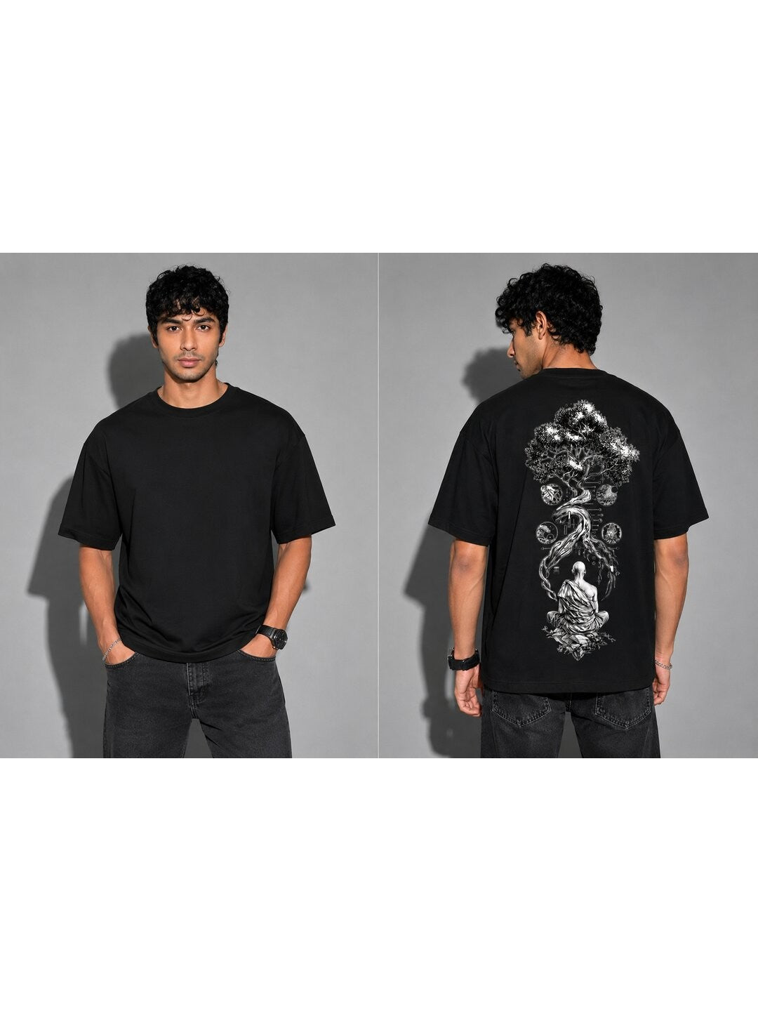 Galaxy Bloom Printed Round Neck Oversize Pre-customized Tshirt for Men