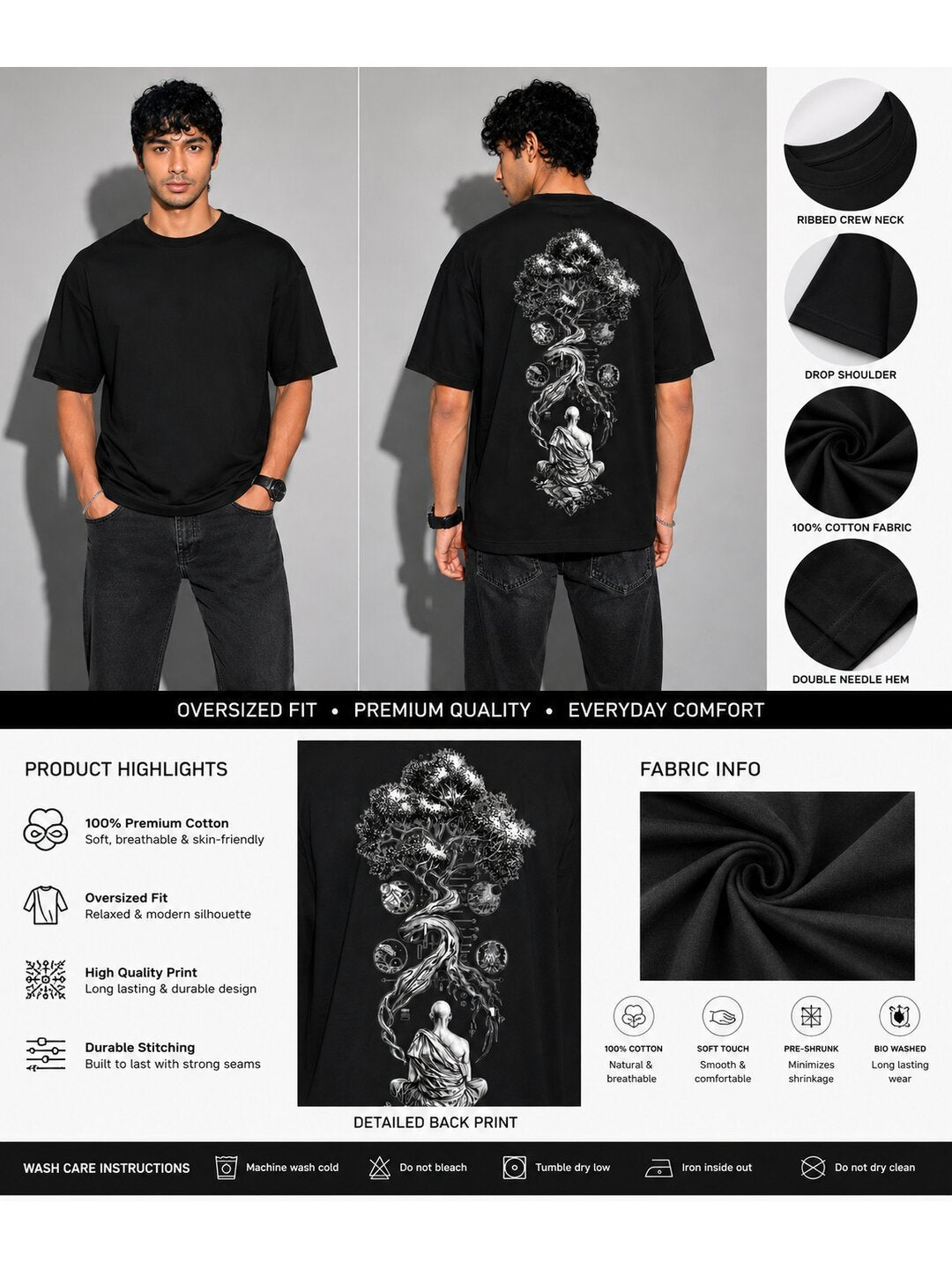 Galaxy Bloom Printed Round Neck Oversize Pre-customized Tshirt for Men