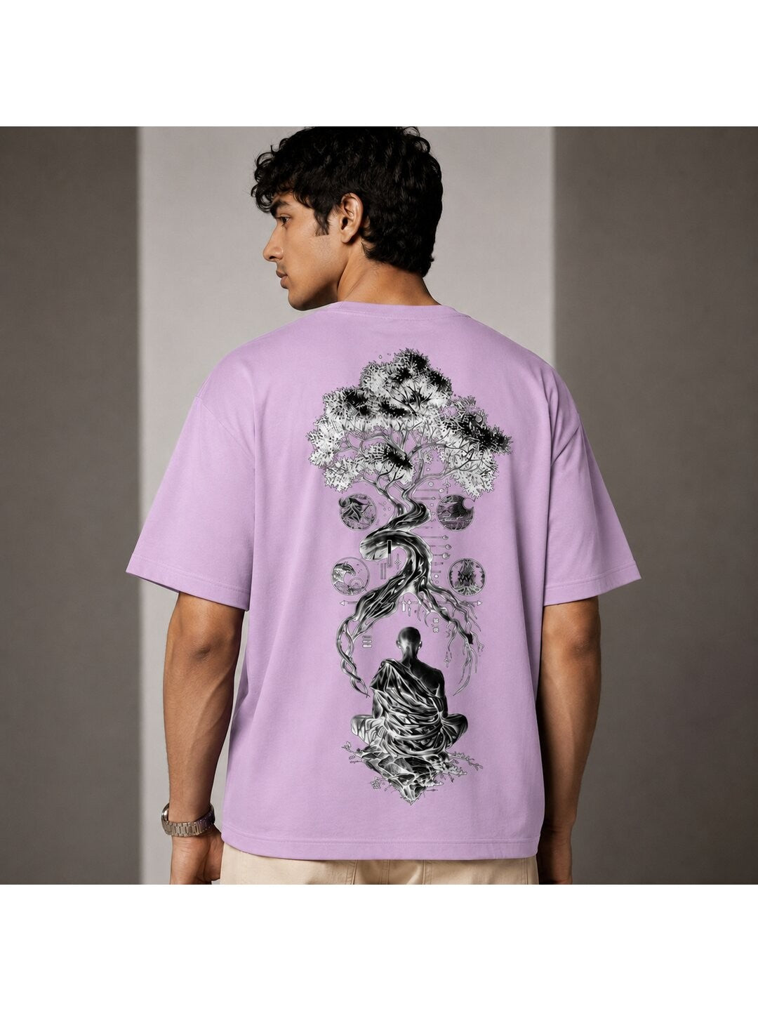 Galaxy Bloom Printed Round Neck Oversize Pre-customized Tshirt for Men