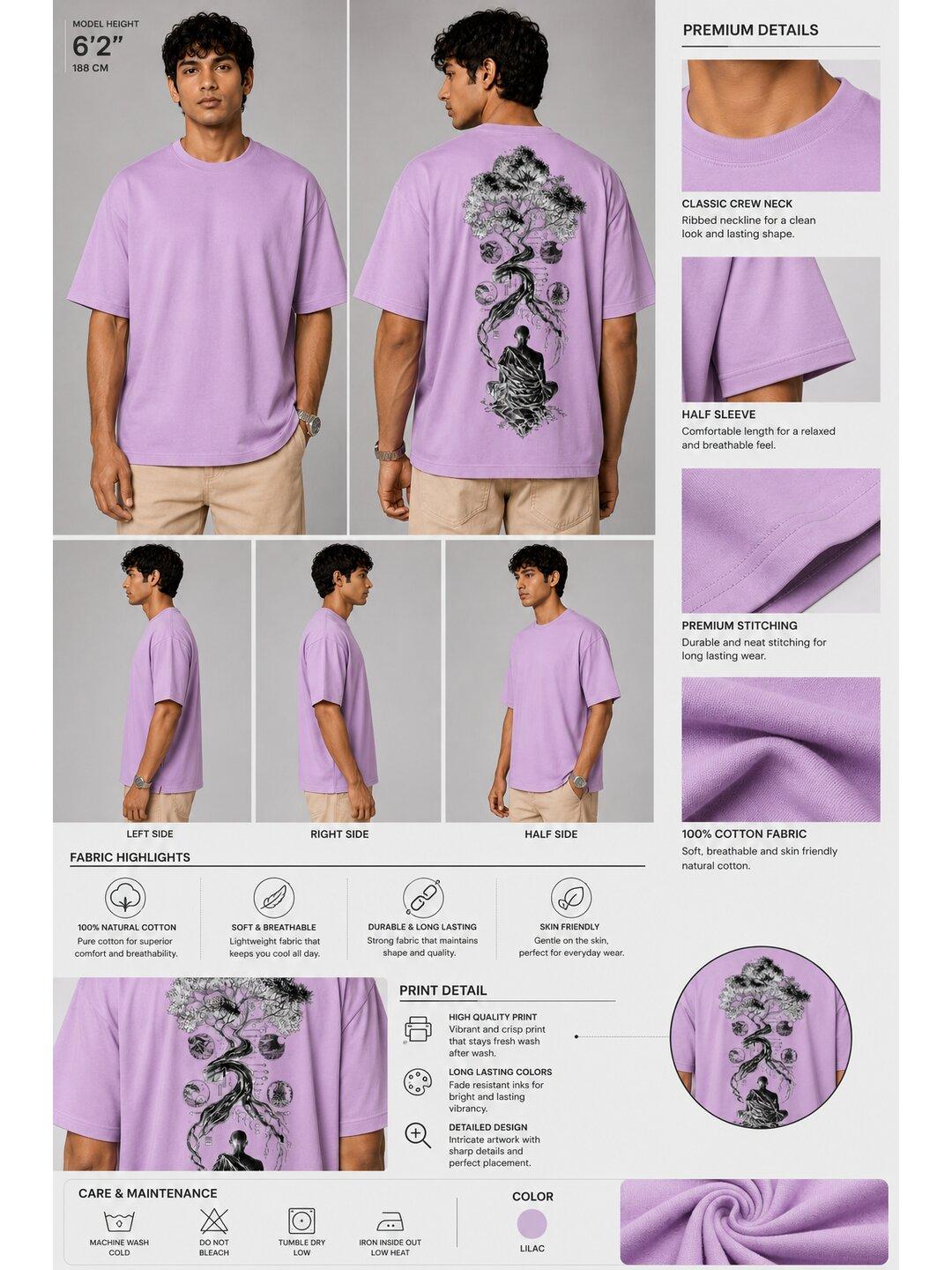 Galaxy Bloom Printed Round Neck Oversize Pre-customized Tshirt for Men