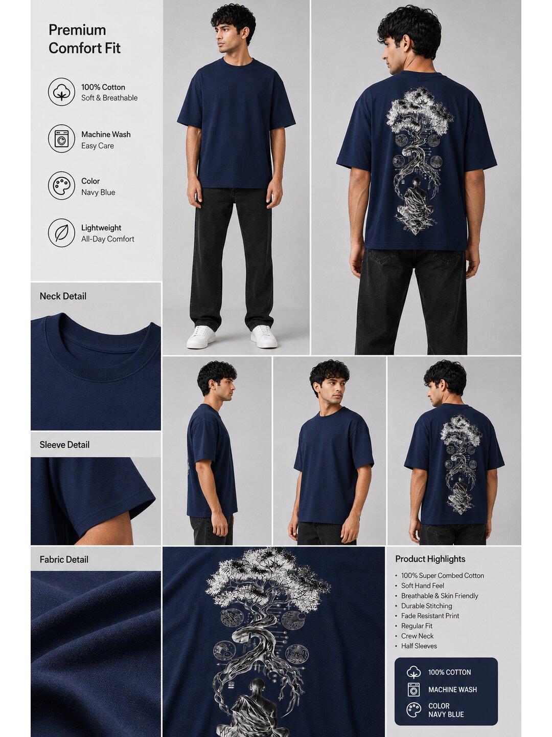 Galaxy Bloom Printed Round Neck Oversize Pre-customized Tshirt for Men