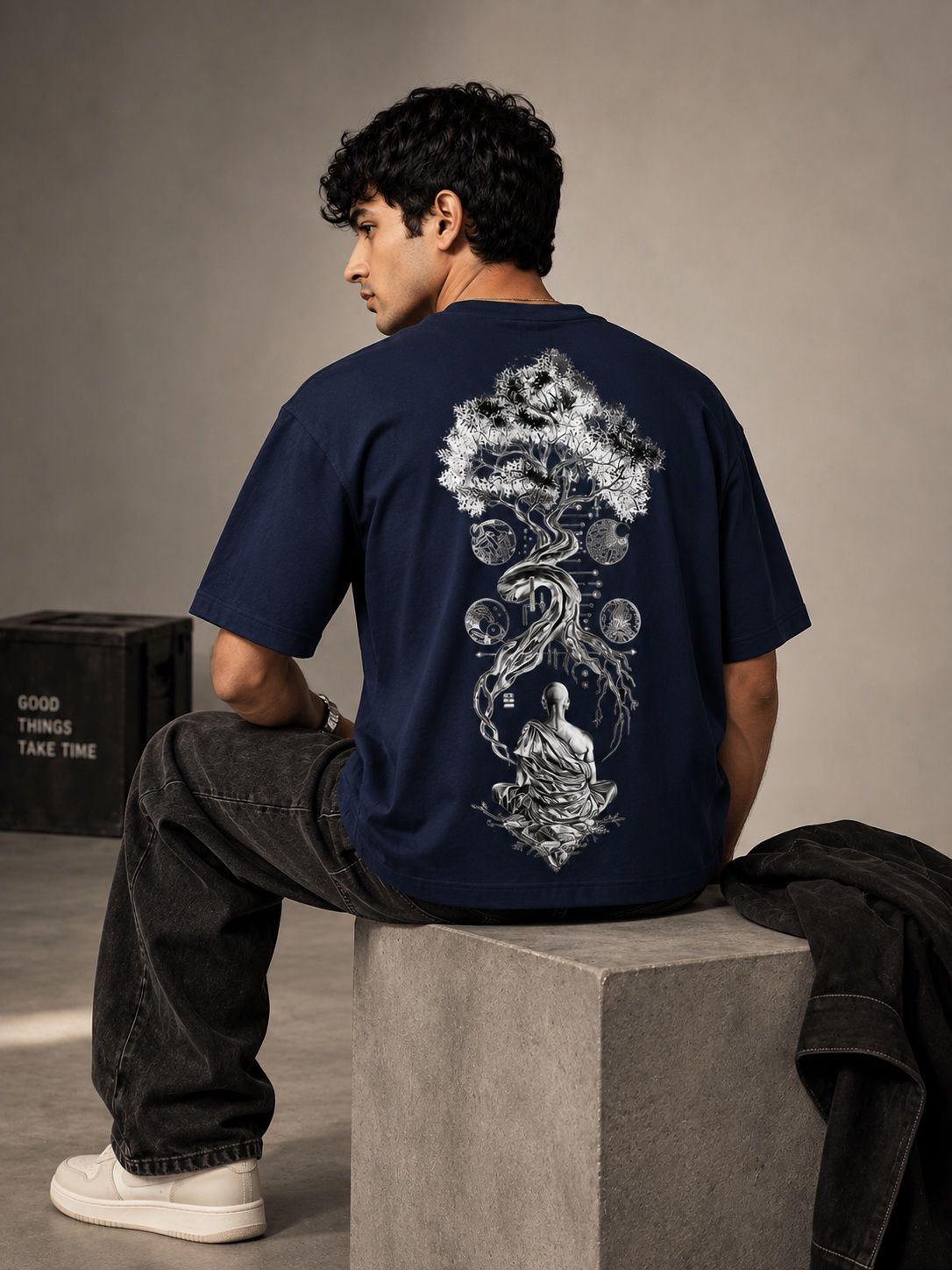 Galaxy Bloom Printed Round Neck Oversize Pre-customized Tshirt for Men