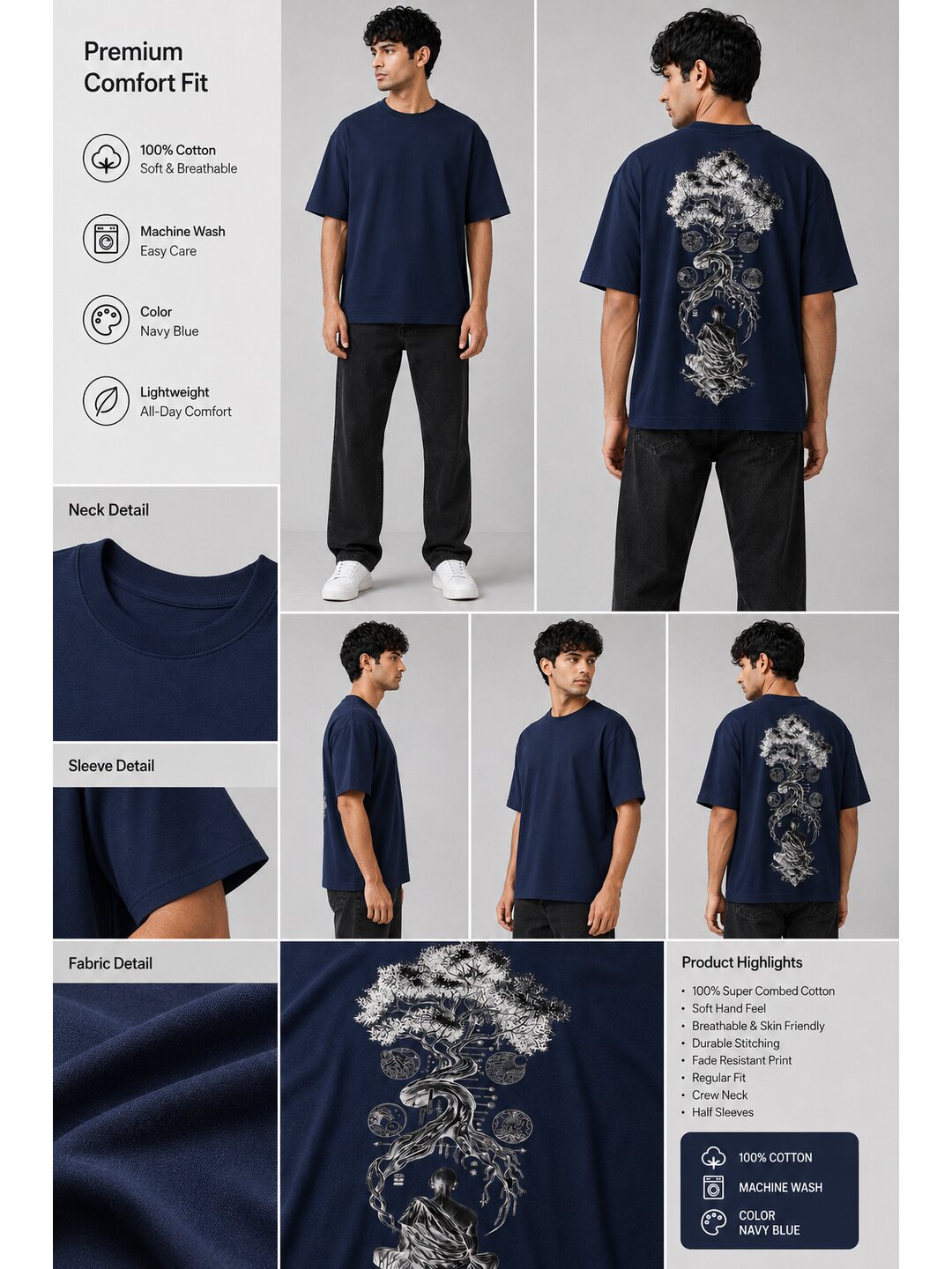 Celestial 07 Printed Round Neck Oversized Pre customized Tshirt for Men