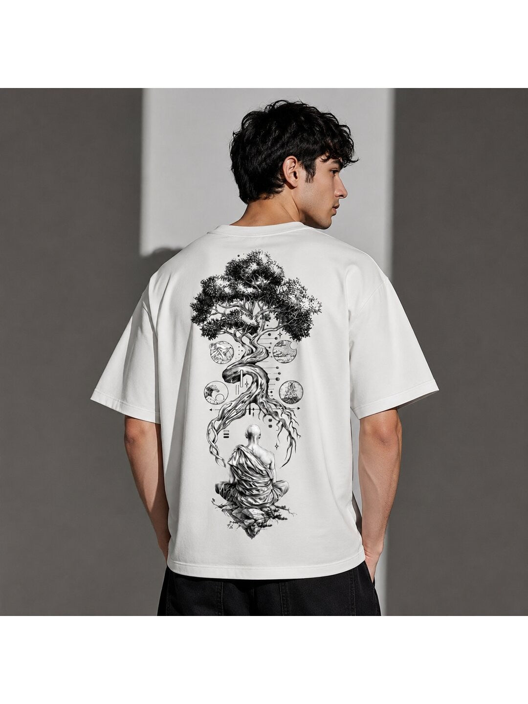 Galaxy Bloom Printed Round Neck Oversize Pre-customized Tshirt for Men