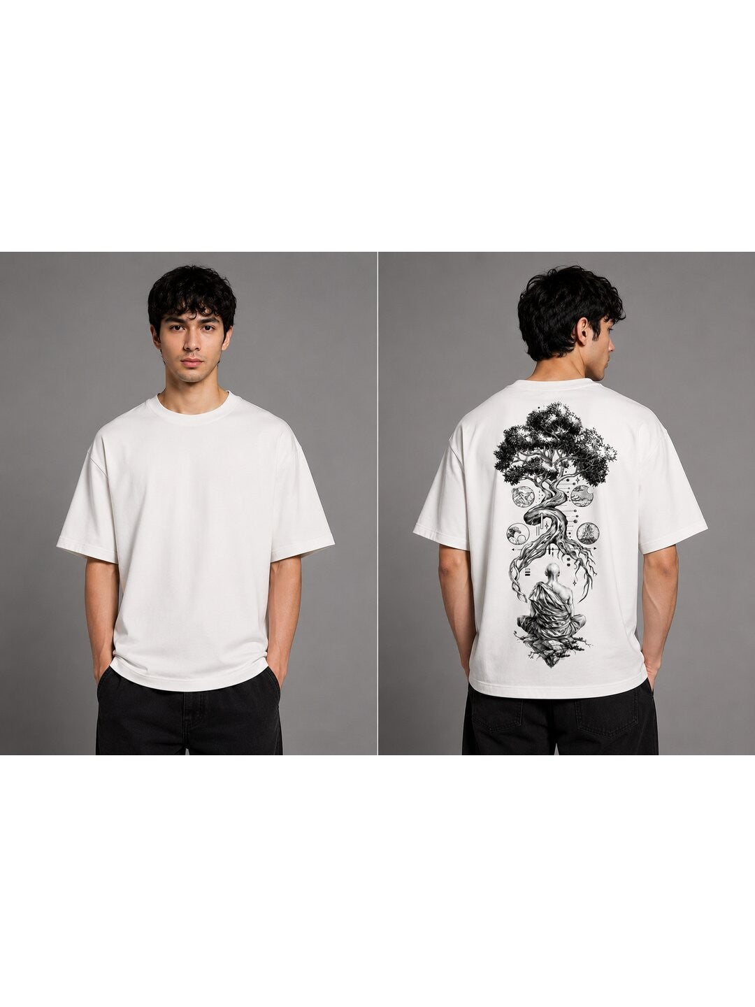 Galaxy Bloom Printed Round Neck Oversize Pre-customized Tshirt for Men