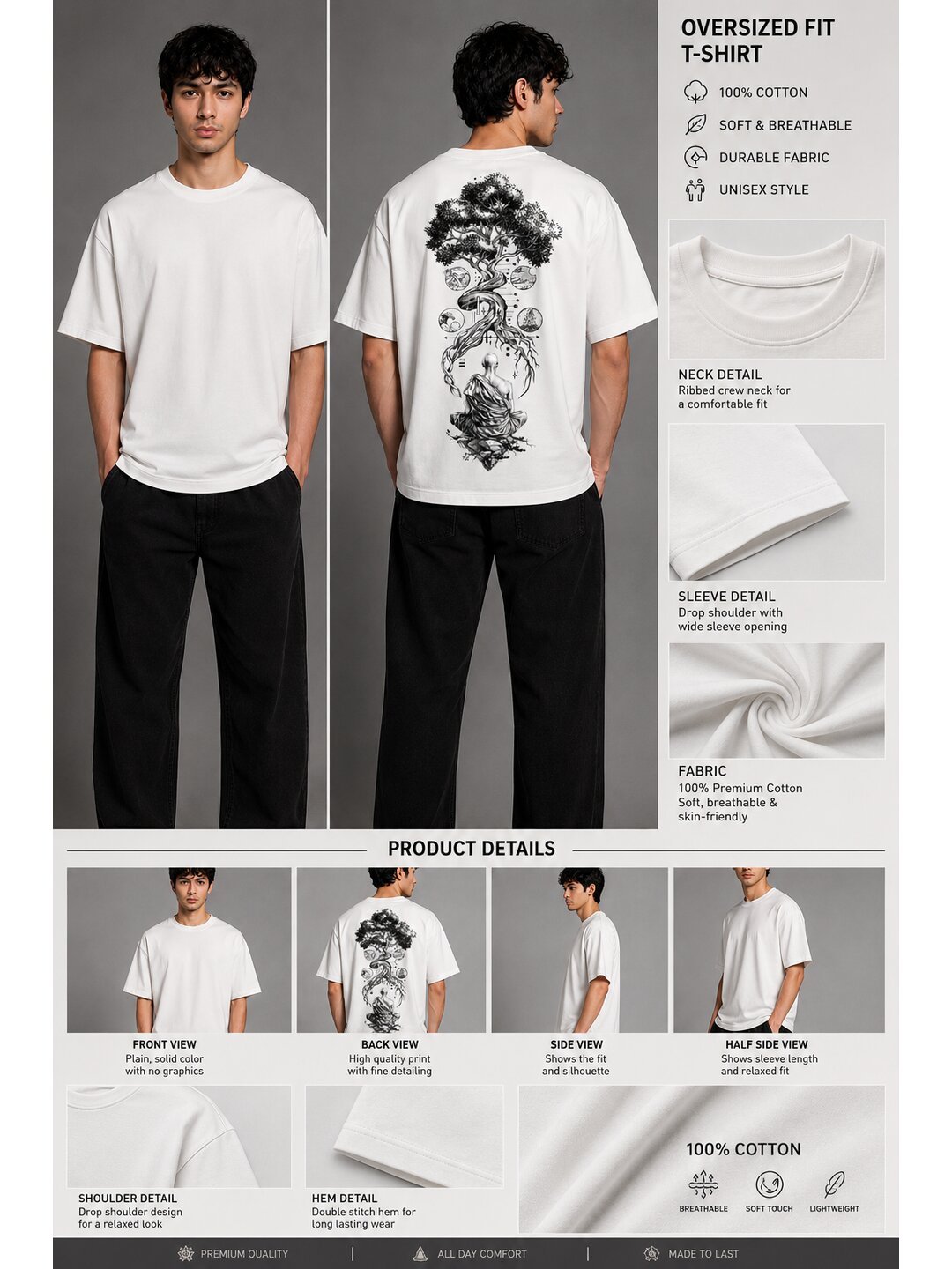 Galaxy Bloom Printed Round Neck Oversize Pre-customized Tshirt for Men