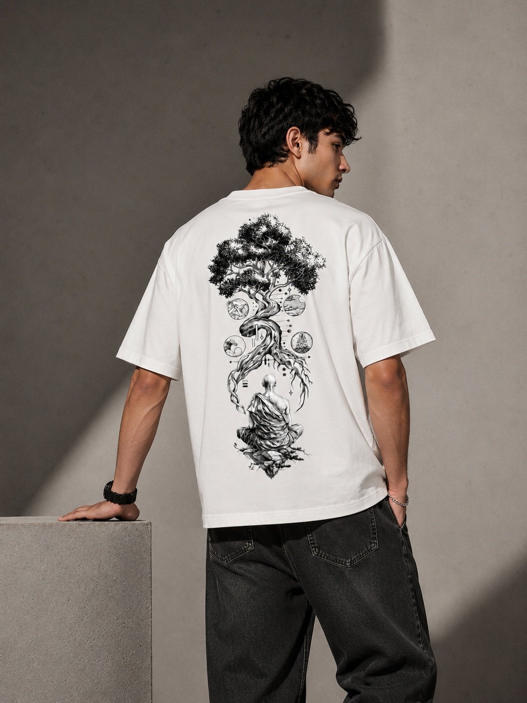 Galaxy Bloom Printed Round Neck Oversize Pre-customized Tshirt for Men