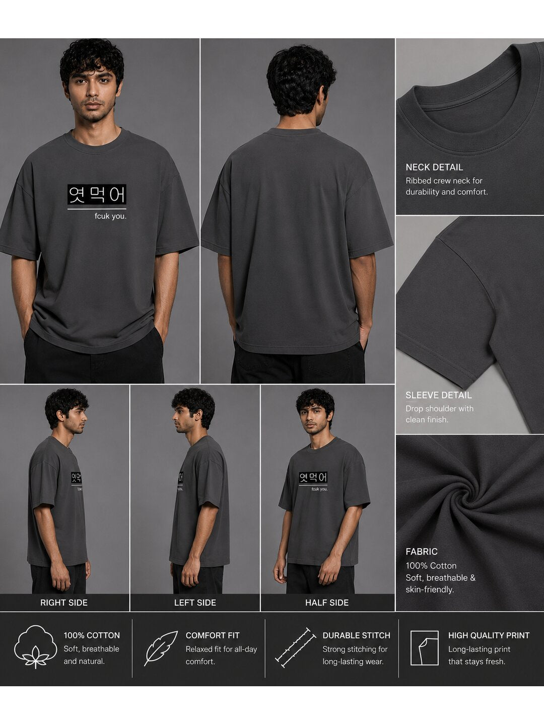 Korean 01 Printed Round Neck Oversized Pre customized Tshirt for Men