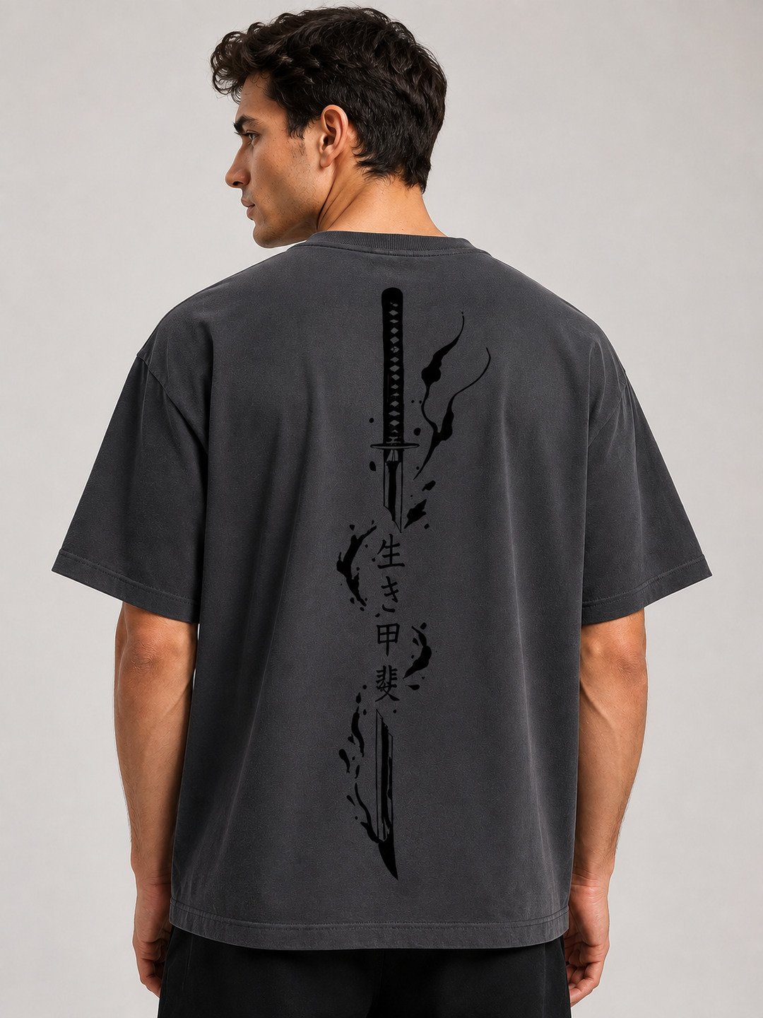 Sword flame Printed Round Neck Oversize Pre-customized Tshirt for Men