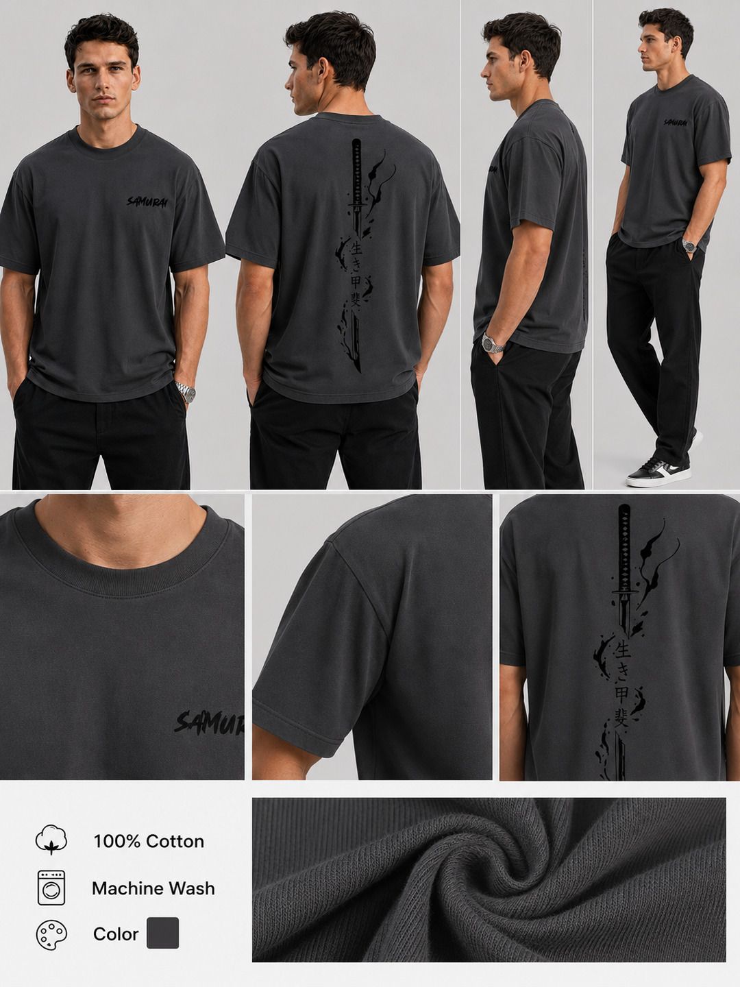 Sword flame Printed Round Neck Oversize Pre-customized Tshirt for Men