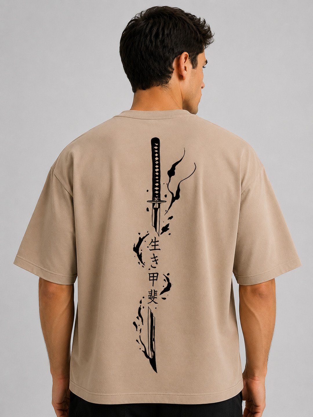 Sword flame Printed Round Neck Oversize Pre-customized Tshirt for Men
