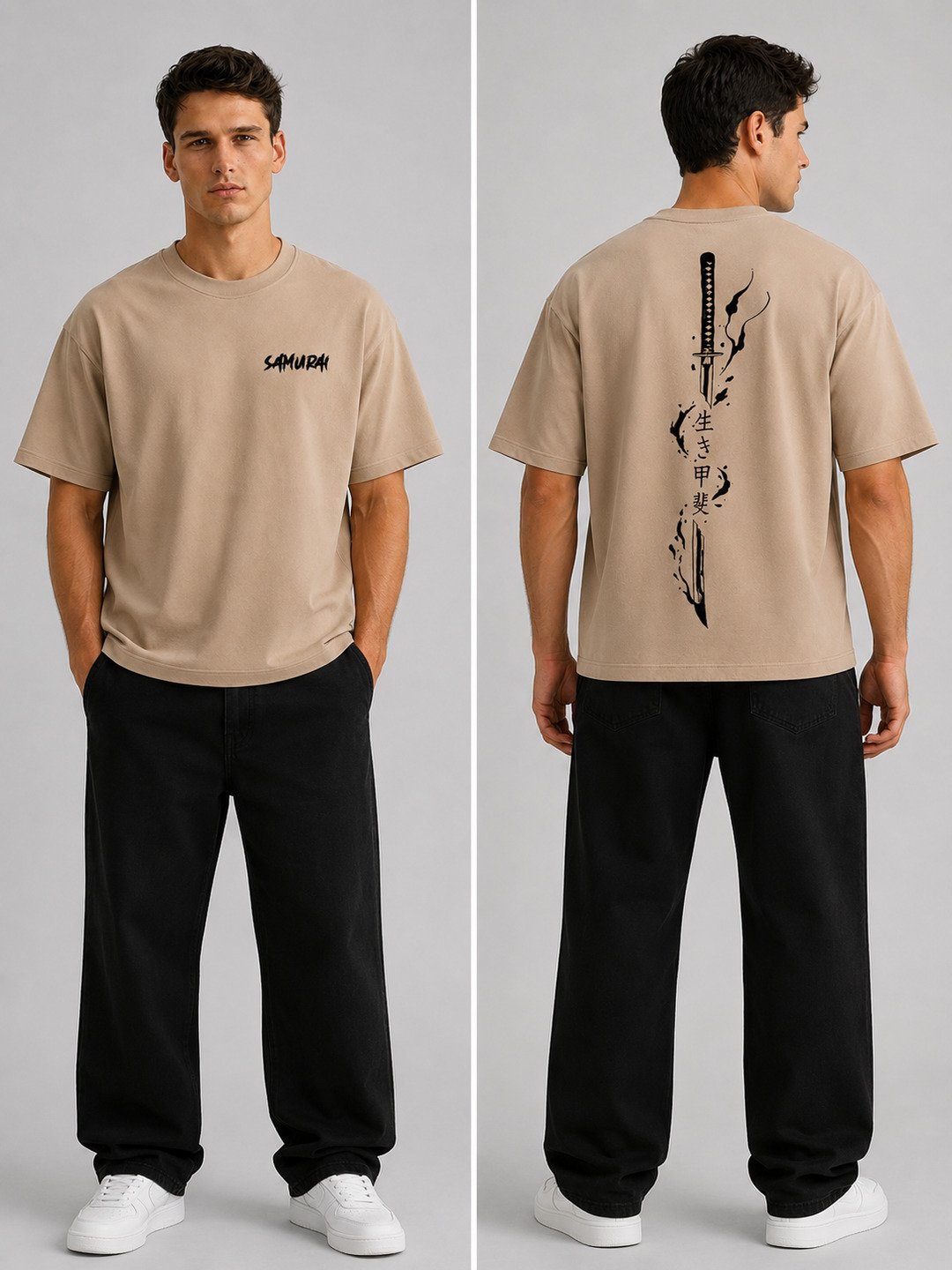 Sword flame Printed Round Neck Oversize Pre-customized Tshirt for Men