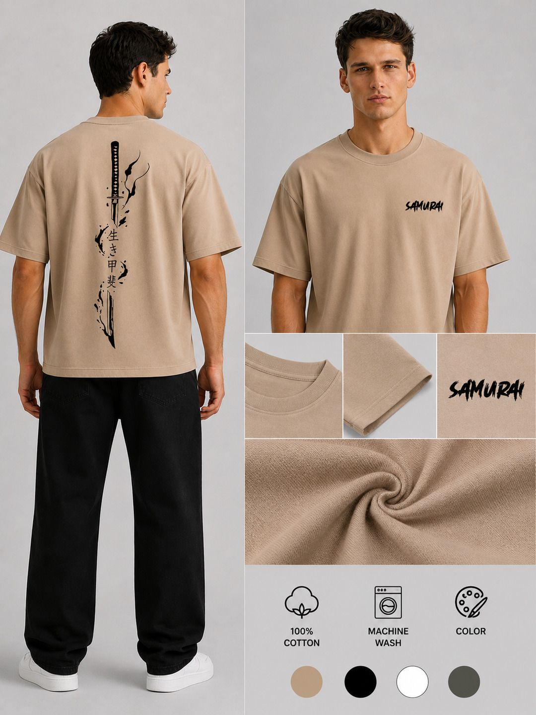 Sword flame Printed Round Neck Oversize Pre-customized Tshirt for Men