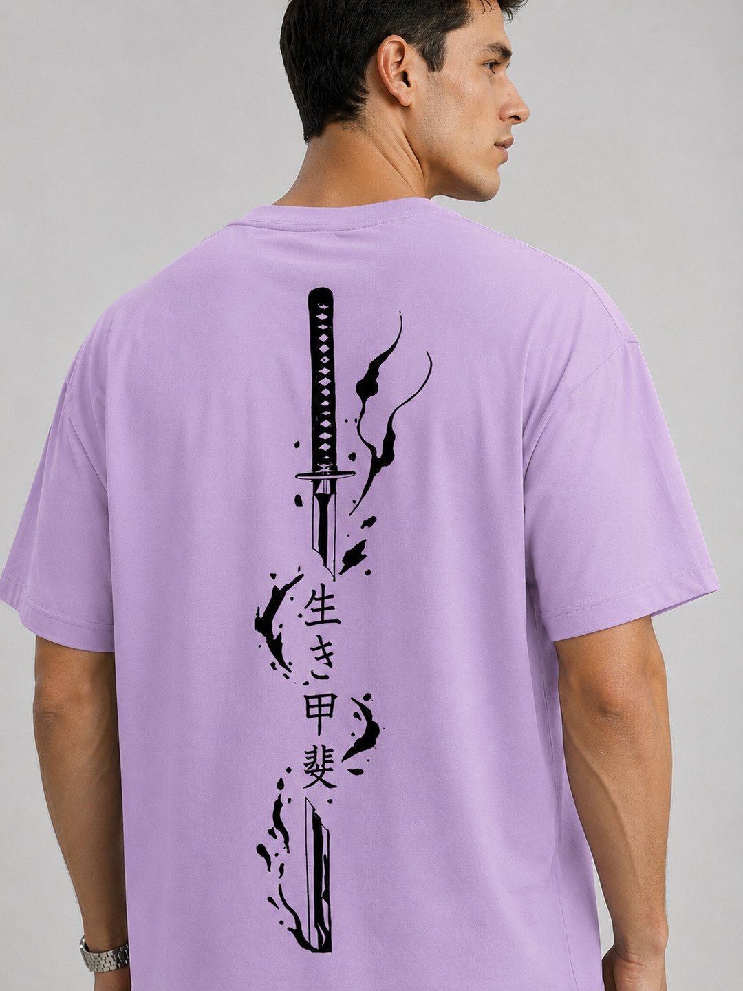 Sword flame Printed Round Neck Oversize Pre-customized Tshirt for Men