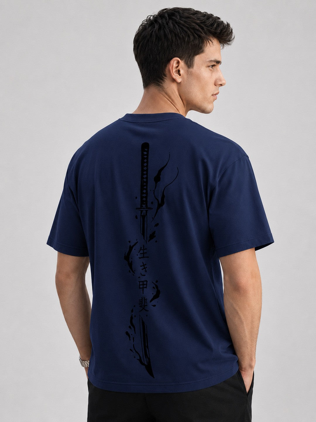 Sword flame Printed Round Neck Oversize Pre-customized Tshirt for Men