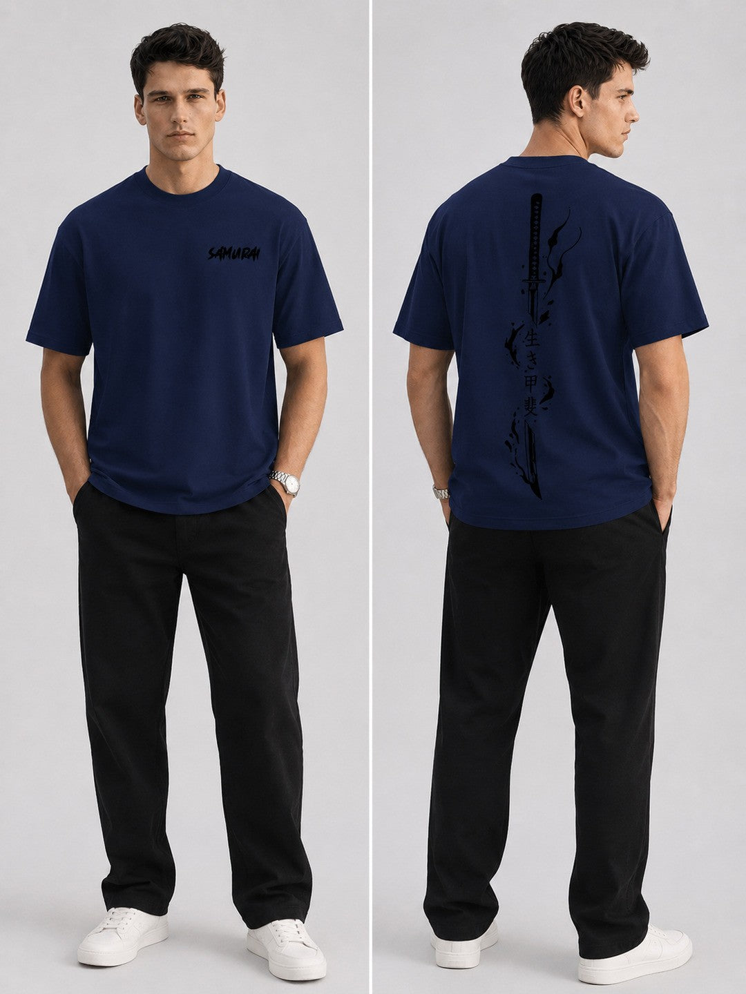 Sword flame Printed Round Neck Oversize Pre-customized Tshirt for Men