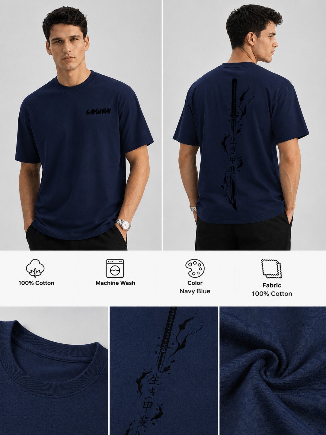 Sword flame Printed Round Neck Oversize Pre-customized Tshirt for Men