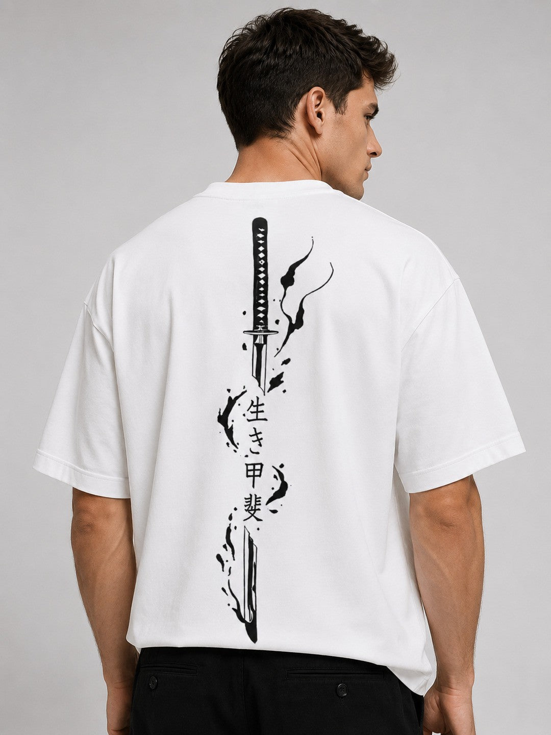 Sword flame Printed Round Neck Oversize Pre-customized Tshirt for Men