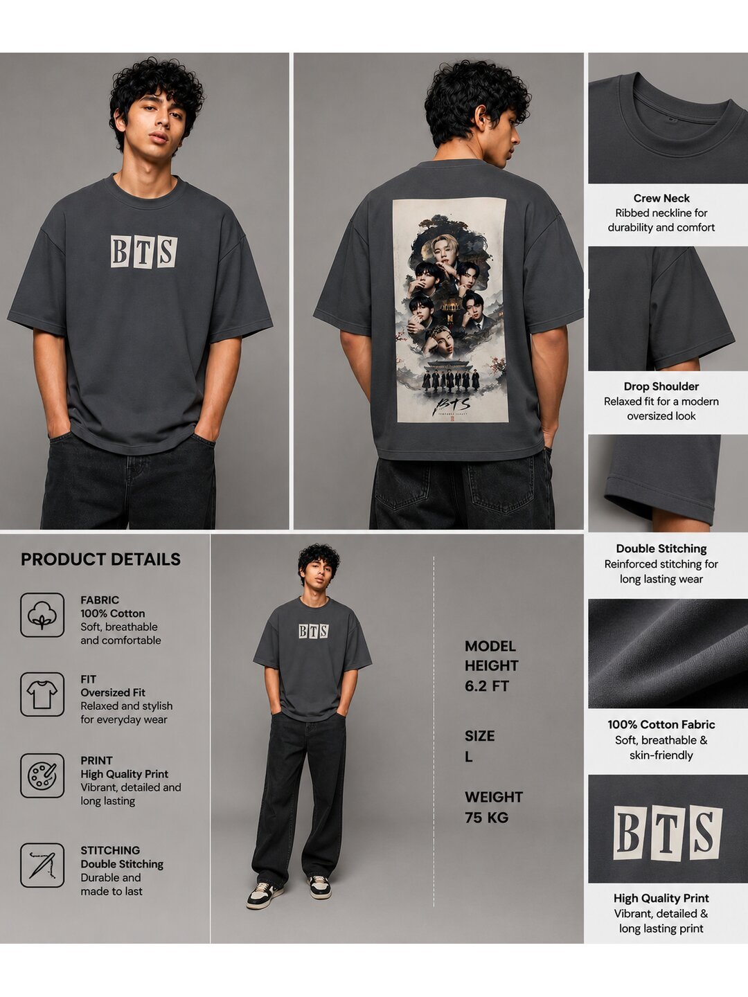 K-Culture Printed Round Neck Oversize Pre-customized Tshirt for Men
