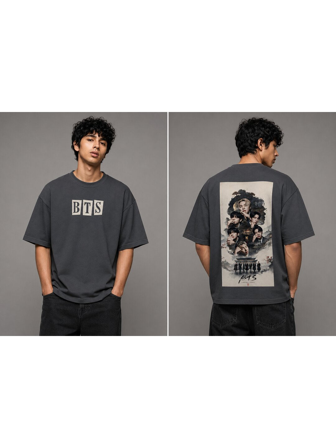 Korean 12 Printed Round Neck Oversized Pre customized Tshirt for Men