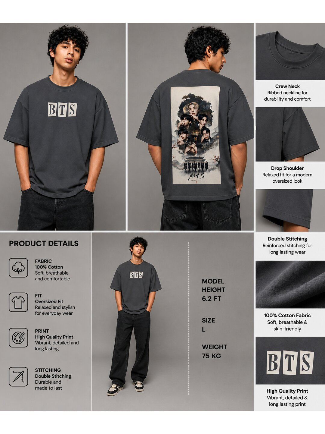 Korean 12 Printed Round Neck Oversized Pre customized Tshirt for Men