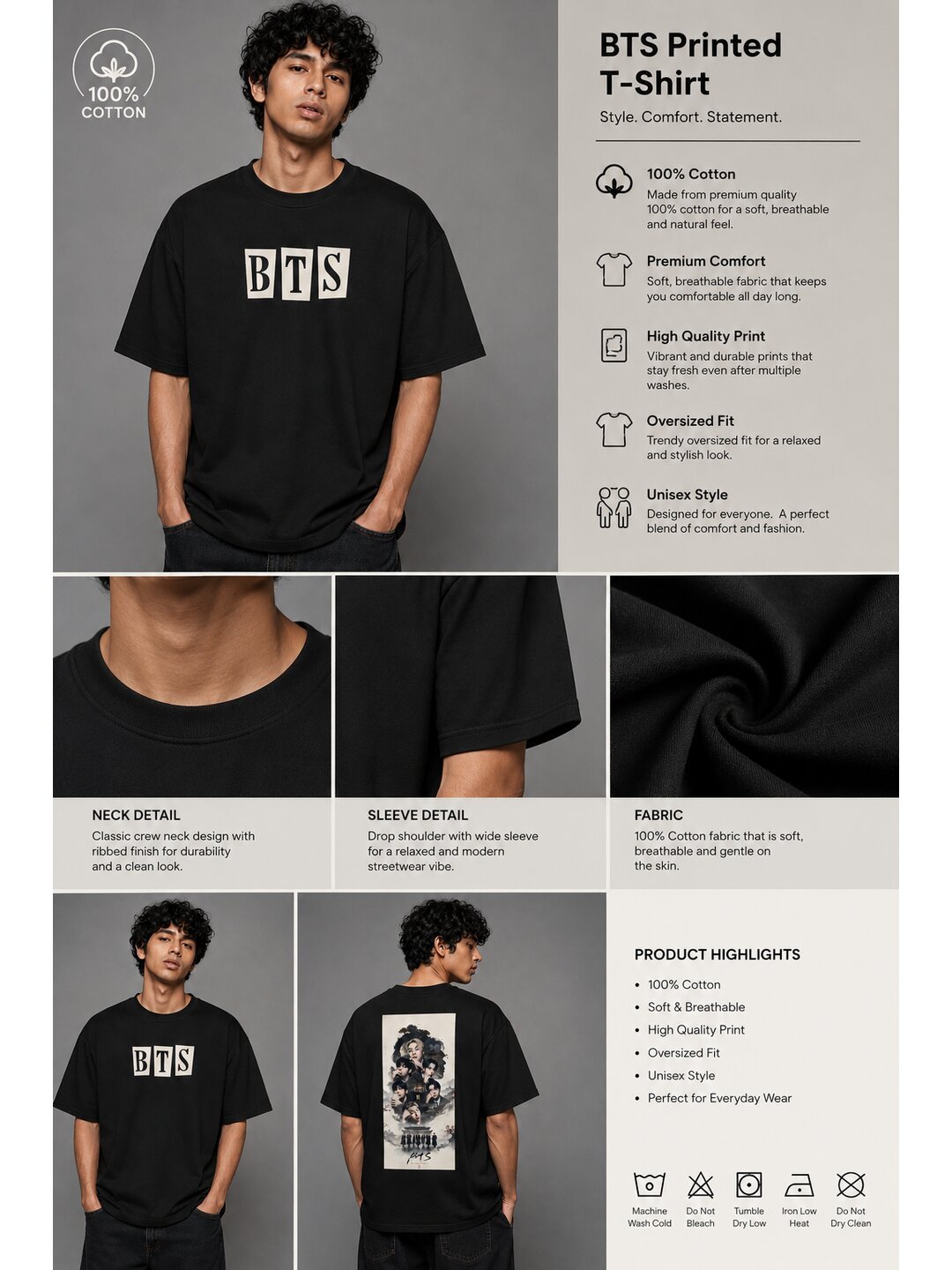 K-Culture Printed Round Neck Oversize Pre-customized Tshirt for Men