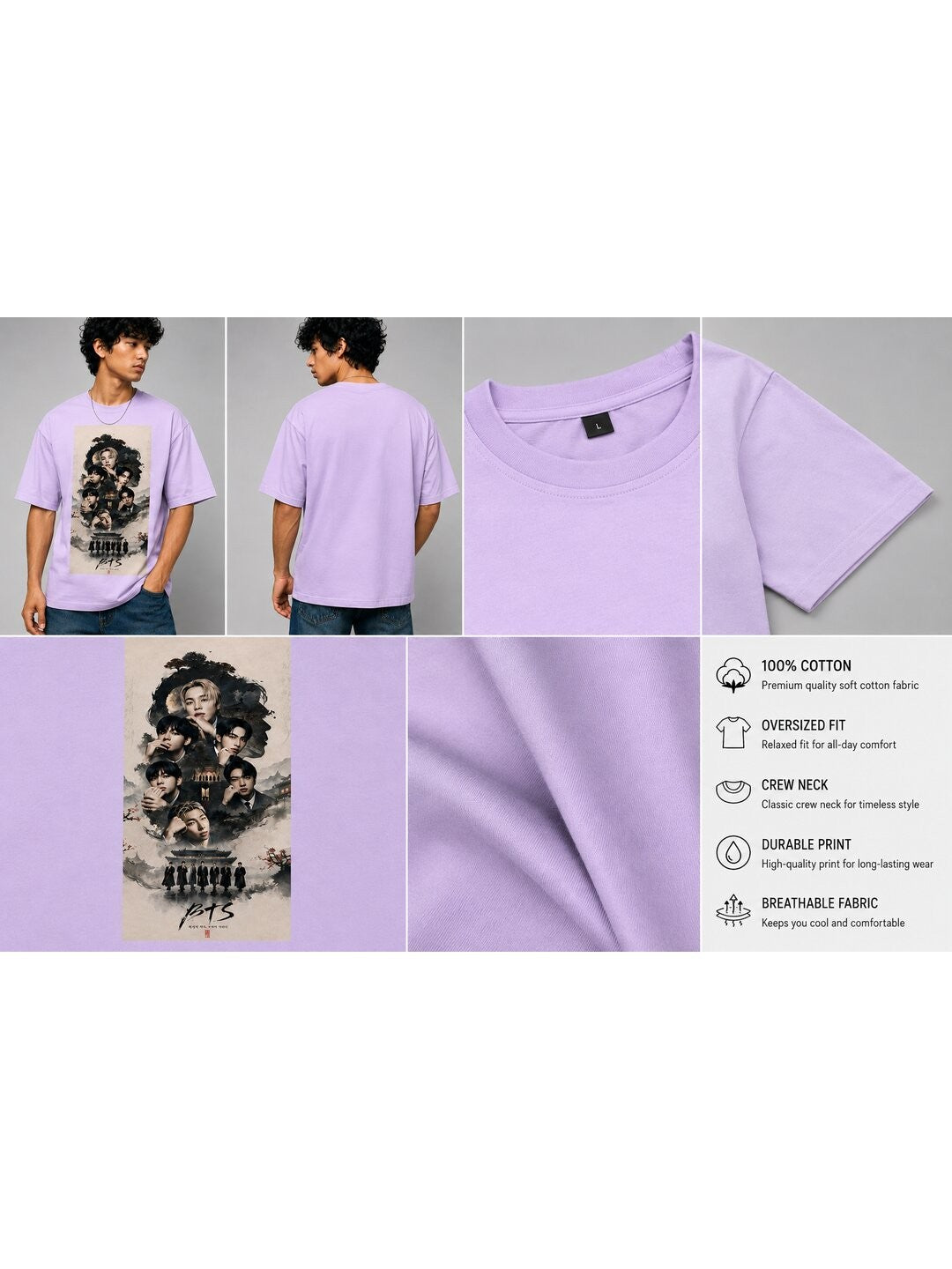 K-Culture Printed Round Neck Oversize Pre-customized Tshirt for Men