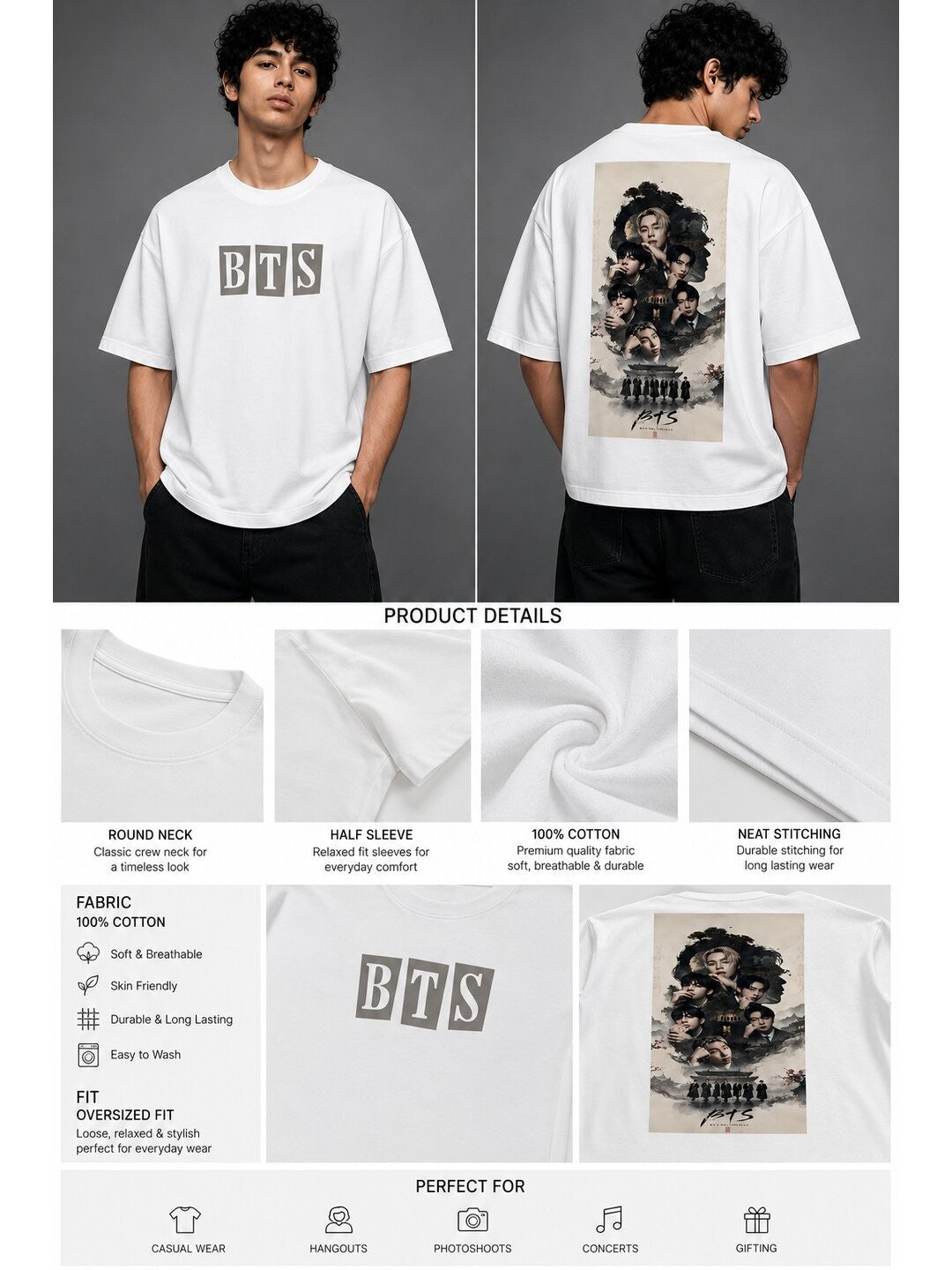 K-Culture Printed Round Neck Oversize Pre-customized Tshirt for Men