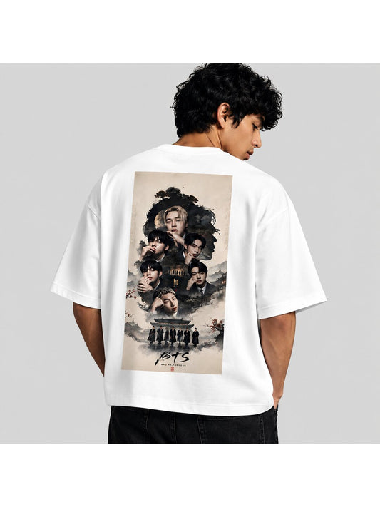 Korean 12 Printed Round Neck Oversized Pre customized Tshirt for Men