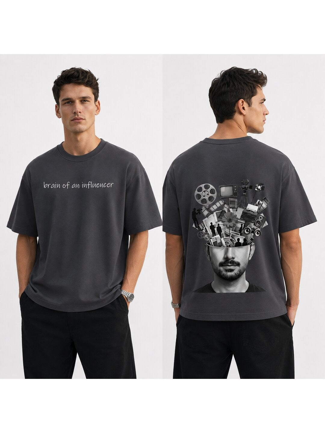 Influencer brain Printed Round Neck Oversize Pre-customized Tshirt for Men