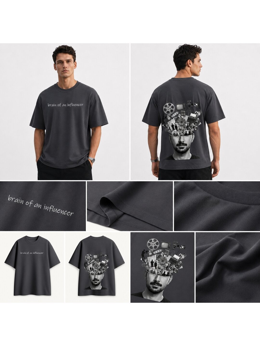 Influencer brain Printed Round Neck Oversize Pre-customized Tshirt for Men
